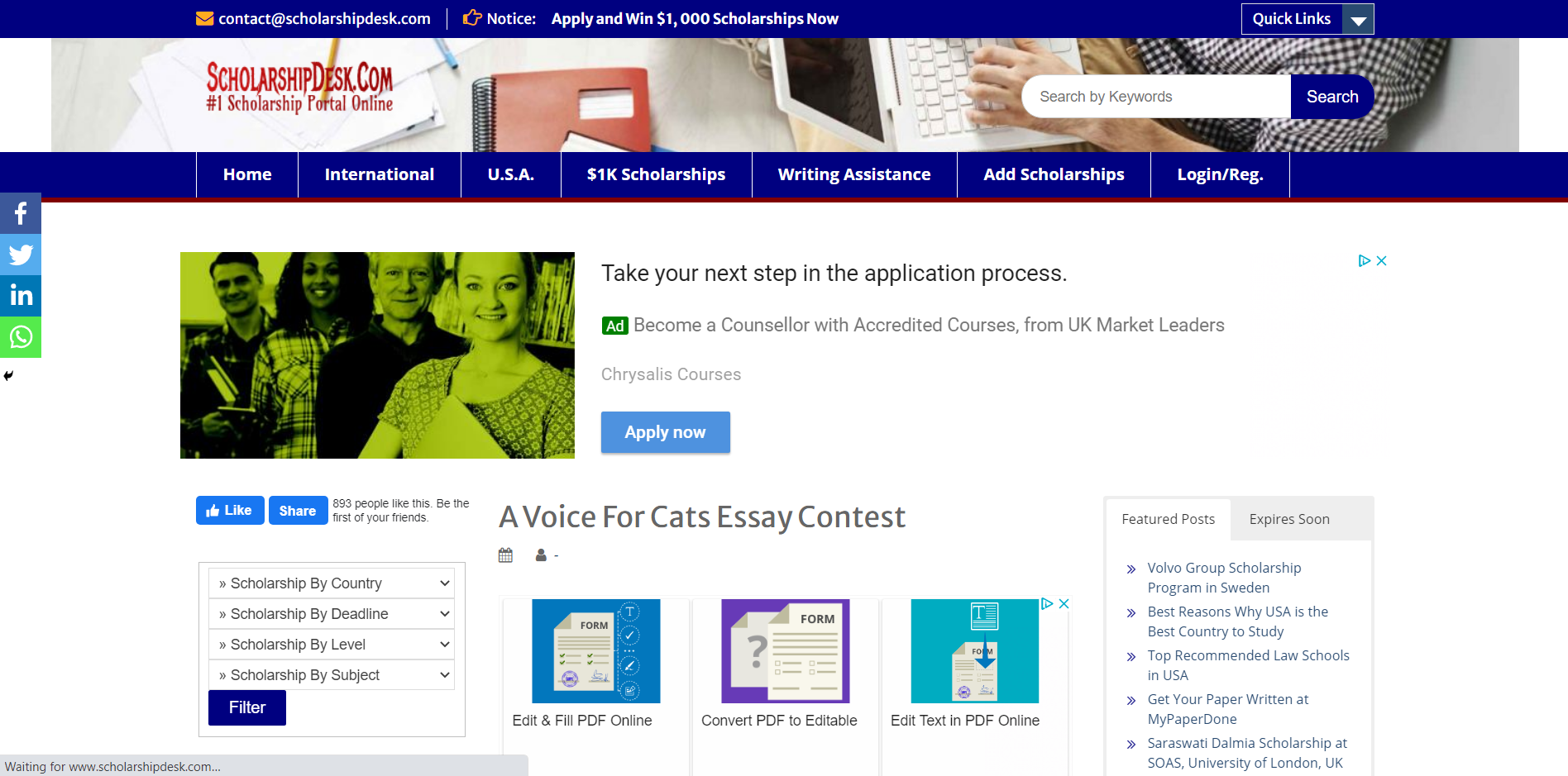 Cats Essay Scholarship