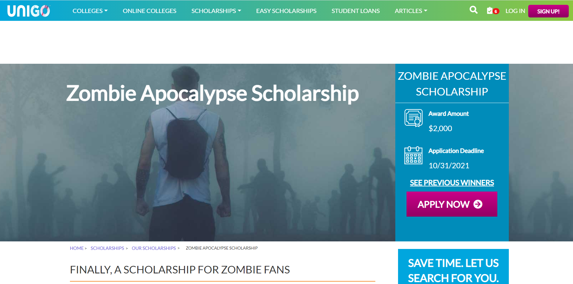 Zombie Apocalypse Scholarship