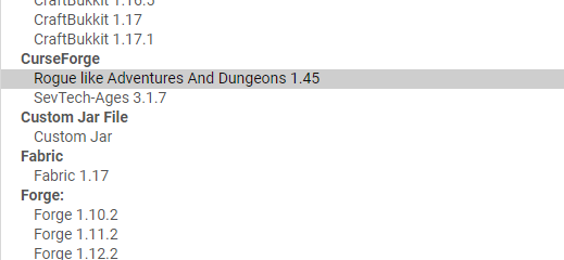 SeekaHost modpack selection